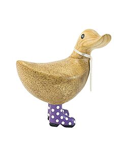 DCUK Natural Wooden Ducky Spotted Welly Boots (Purple)